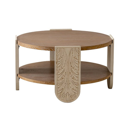Round Wood Coffee Table with Storage - Natural Wood for Living Room