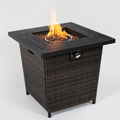 28 Inch Rattan Propane Fire Pit Table - Garden Heating