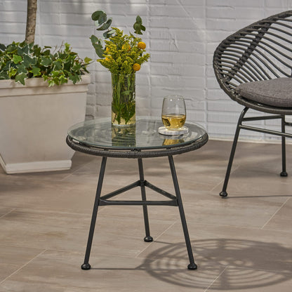 Grey Iron Rattan Side Table - Outdoor Patio Table