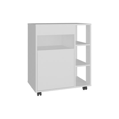 White Engineered Wood Kitchen Storage Cart with Rolling Casters