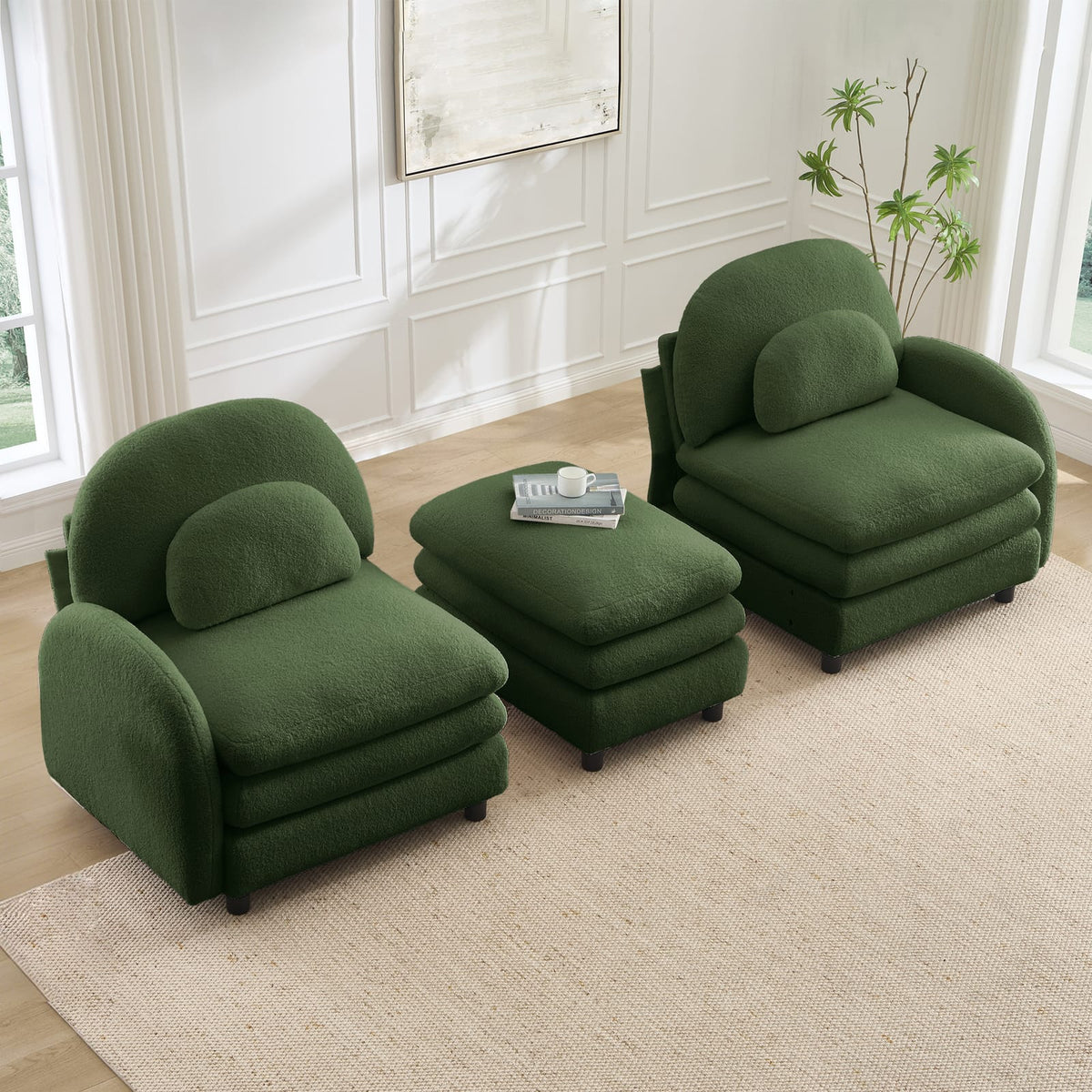 Green Teddy Loveseat Sofa - 2 Seat Modular Couch for Living Room