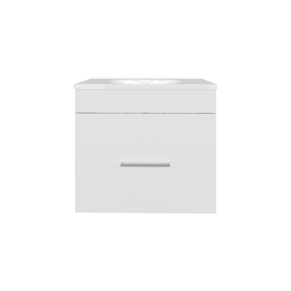 White Bathroom Vanity with Two Drawers & Open Shelf - MDF Storage
