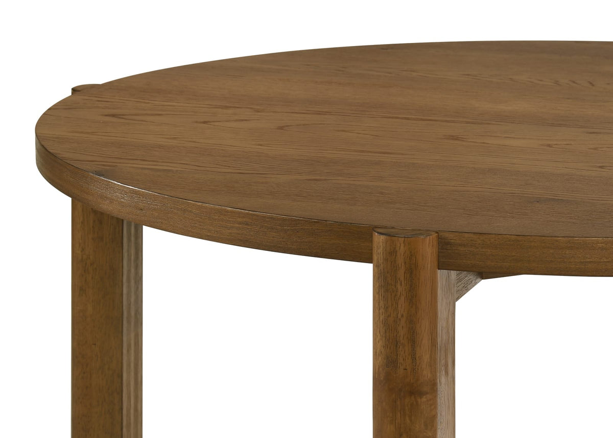 Walnut Round Dining Table Set - 5 Piece with Gray Chairs for Dining Room