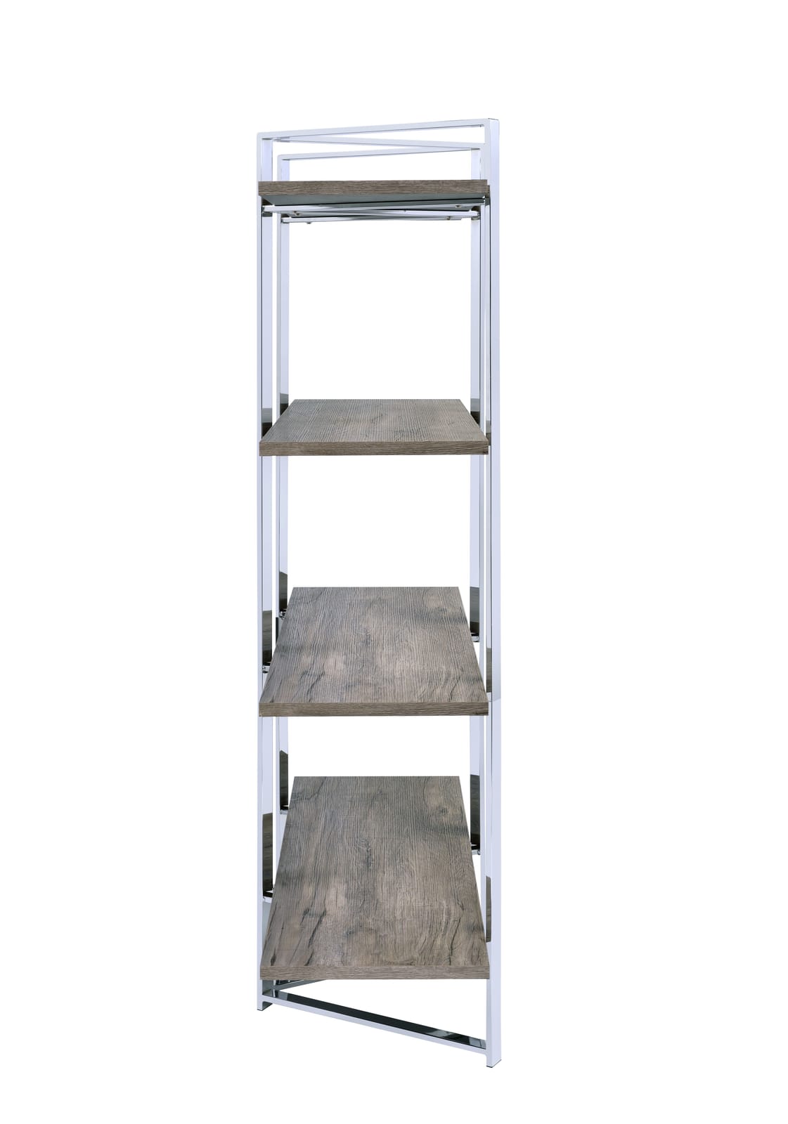 Chrome Oak Bookshelf - 4 Shelf Freestanding Etagere