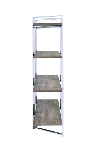 Chrome Oak Bookshelf - 4 Shelf Freestanding Etagere