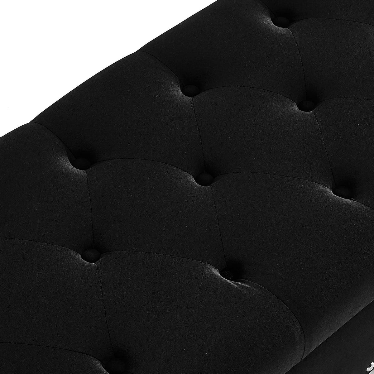 Black Velvet Storage Bench with Ottoman Seating for Living Room