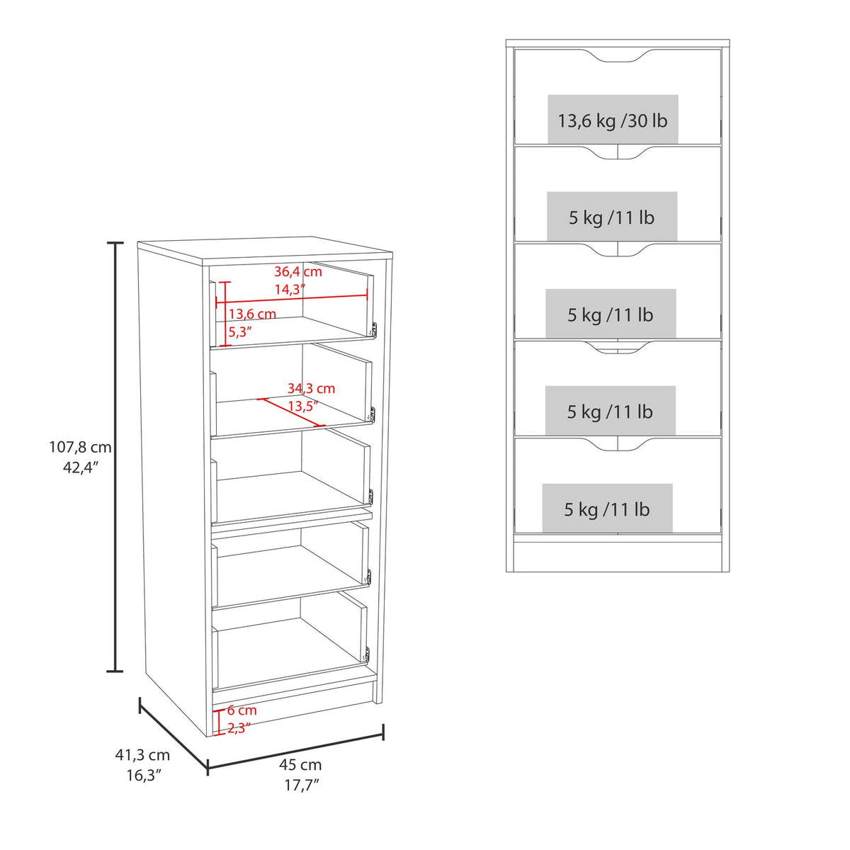 5-Drawer Tall Dresser Multicolor Particle Board Storage for Bedroom