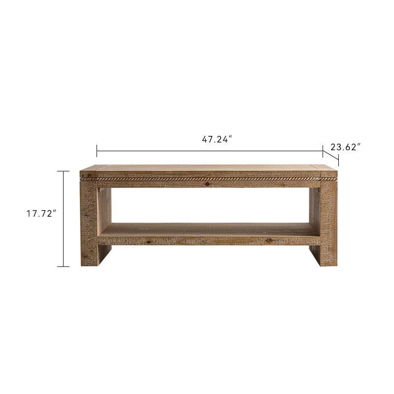 Rustic Farmhouse Wood Coffee Table with Open Storage Shelf for Living Room