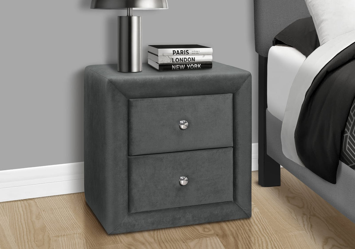 Grey Velvet Upholstered Nightstand - 20.5" Storage Table