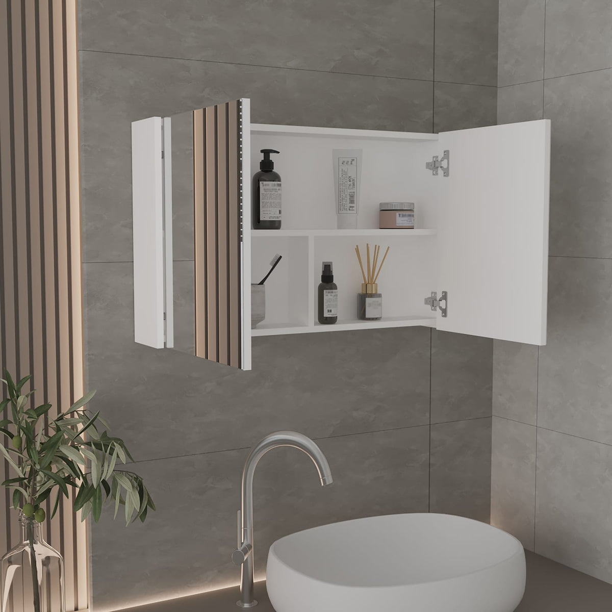 White Medicine Cabinet with 2 Doors & Mirrors - Bathroom Storage