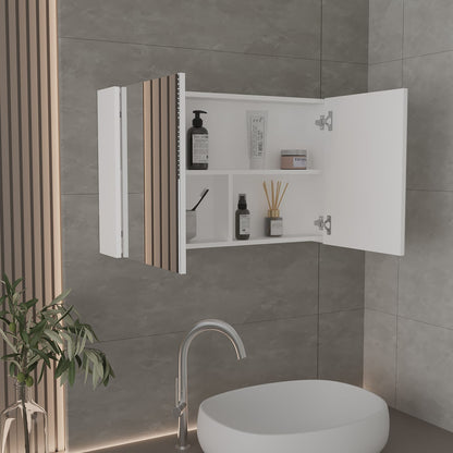 White Medicine Cabinet with 2 Doors & Mirrors - Bathroom Storage