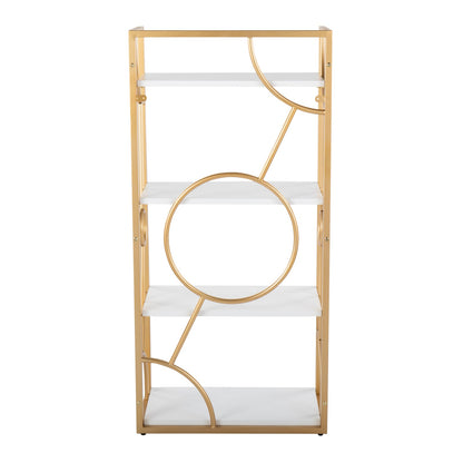 Contemporary White Bookcase - Gold Metal Shelving Unit
