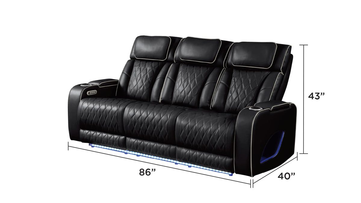 Fortuner Modern Style Recliner 2PC Black Faux Leather Set - Wood Frame