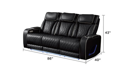 Fortuner Modern Style Recliner 2PC Black Faux Leather Set - Wood Frame