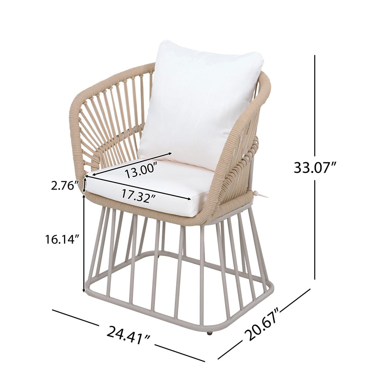 Outdoor 7-Piece Dining Set - Teak Wood Table & Beige Steel Chairs, Patio Furniture