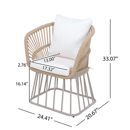 Outdoor 7-Piece Dining Set - Teak Wood Table & Beige Steel Chairs, Patio Furniture
