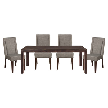 Dark Brown 5 Piece Dining Set with Extension Table