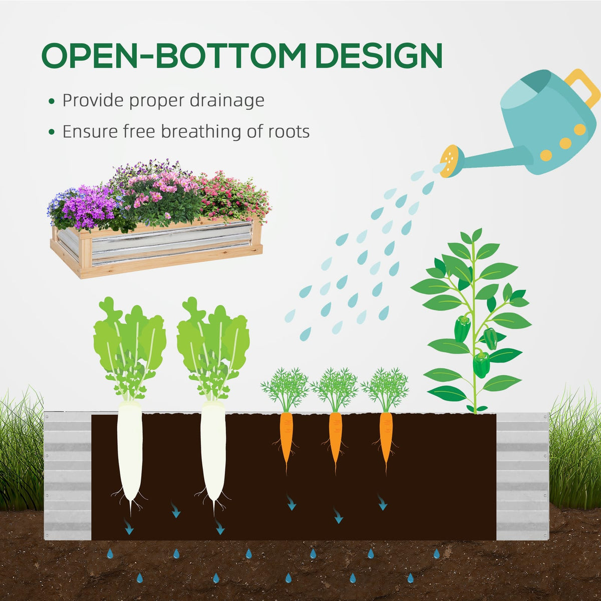 Natural Wood Raised Garden Bed with Greenhouse for Outdoor Gardening