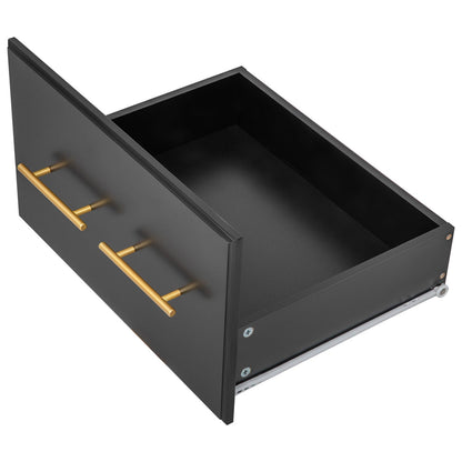 Black MDF Kitchen Island with Drop Leaf Storage and Charging Station