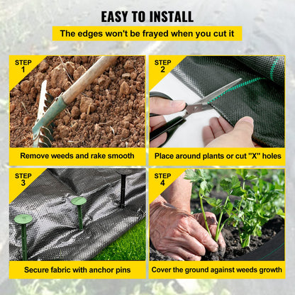 6 ft x 300 ft Black Weed Barrier Fabric - Heavy Duty Landscape Weed Control