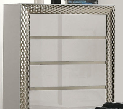 Gray 5-Drawer Chest - Glam Bedroom Dresser with Plinth Base