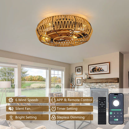 19" Caged Ceiling Fan with Light & Remote - Black Iron