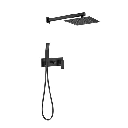 Brass Matte Black Rainfall Shower System with Handheld Sprayer