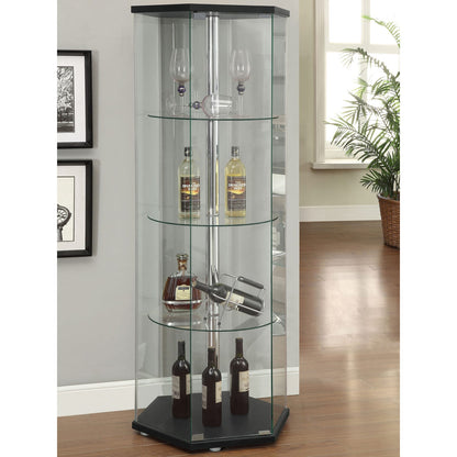 Black Glass Cabinet with 4 Shelves for Living Room Storage