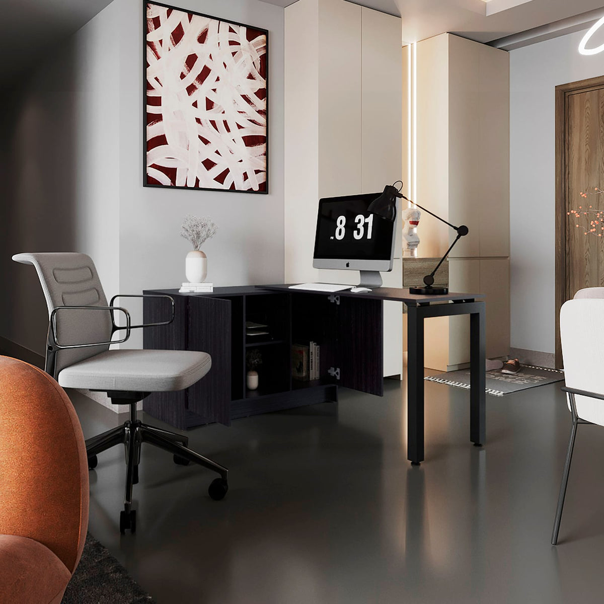 72-Inch Rotable Desk in Black Particle Board for Modern Home Office