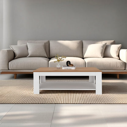 White Engineered Wood Dining Table with Shelf - 47.2" W