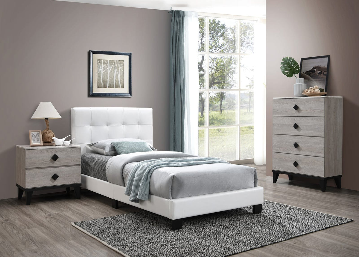 Twin Size White Faux Leather Bed Frame