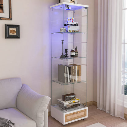 White Tempered Glass Display Cabinet with LED Lighting for Living Room