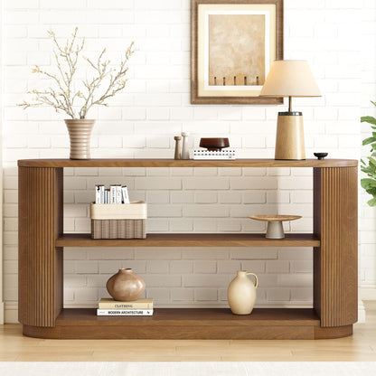 Brown Solid Wood Entryway Table - Sofa Table with Storage