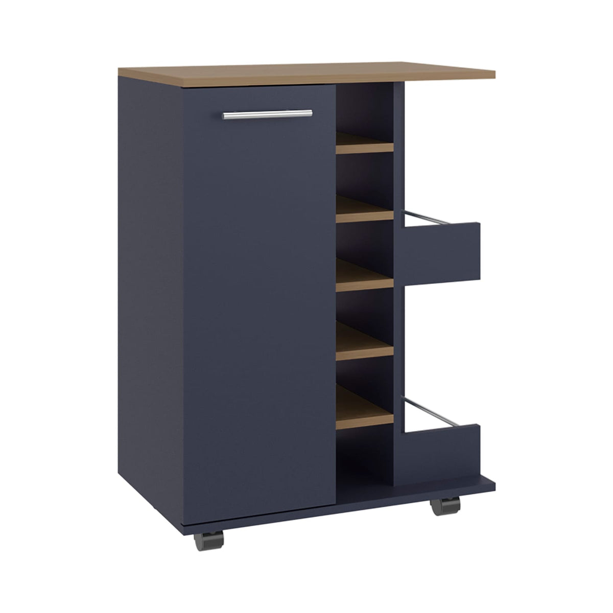 Multicolor Particle Board Kitchen Wine Rack Cabinet with Casters