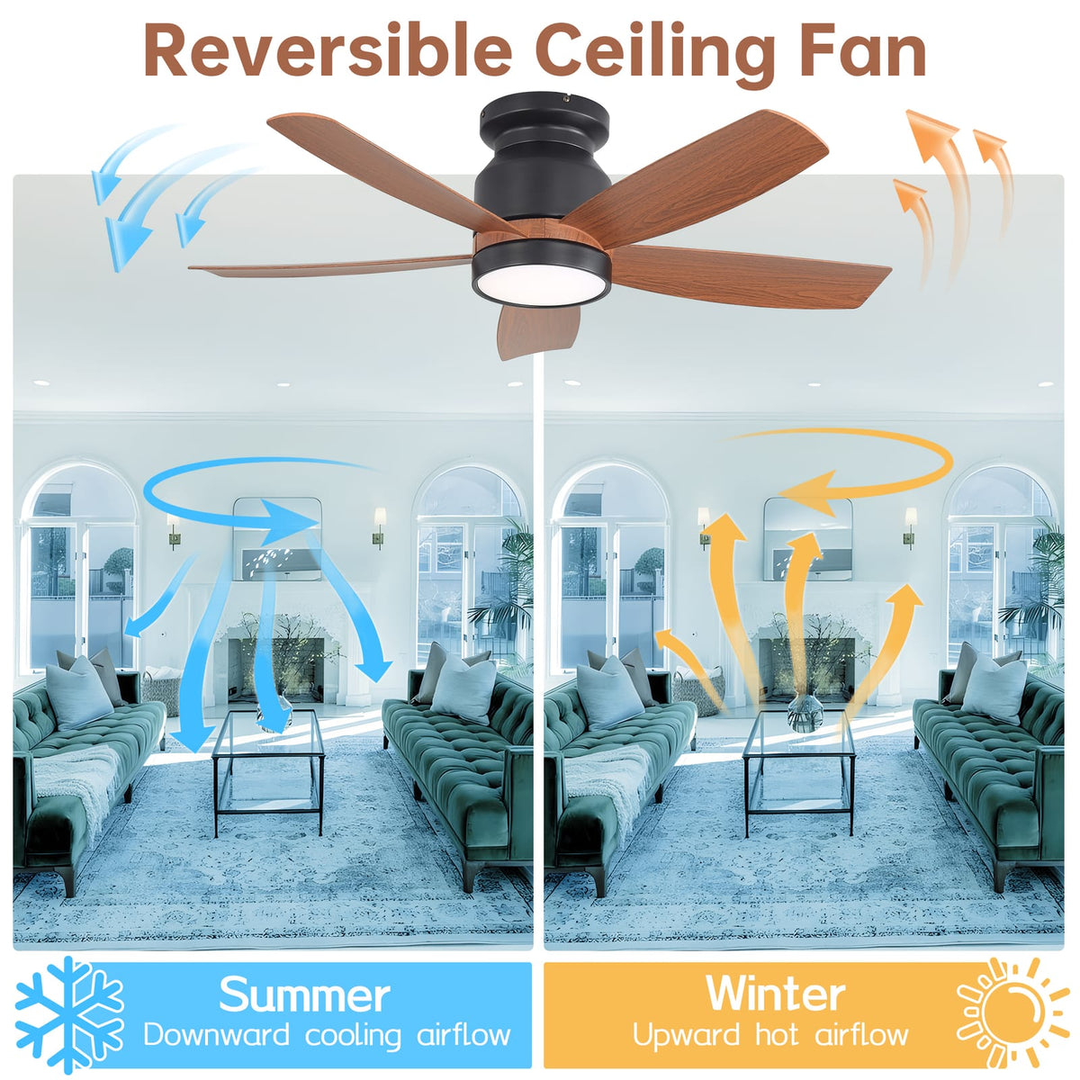 42 Inch Black Ceiling Fan with LED Light