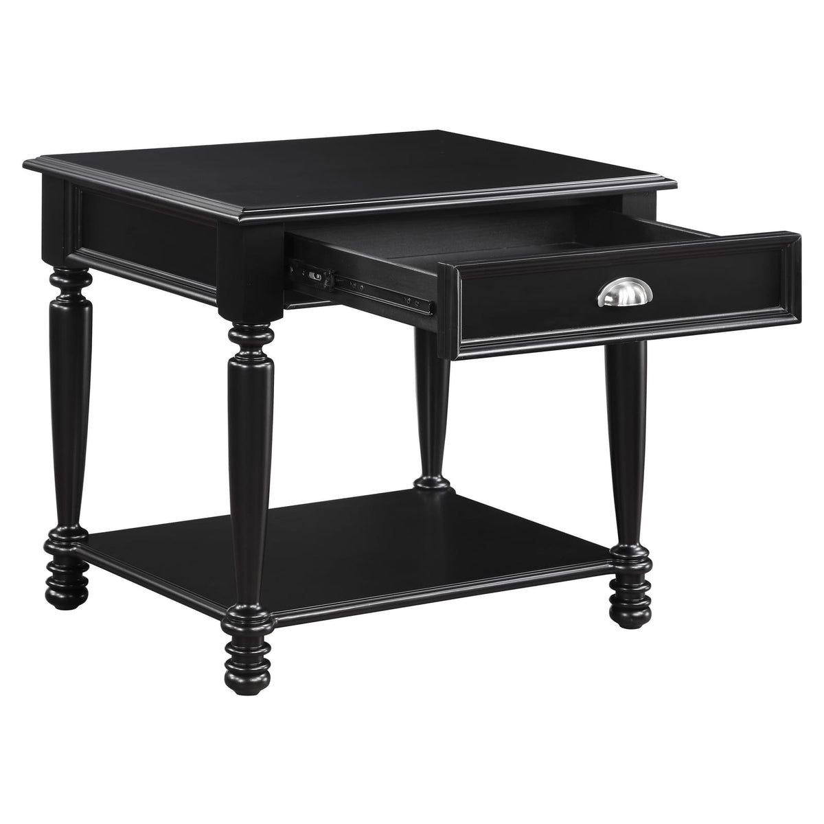 Black Rectangular End Table with Drawer - Classic Style