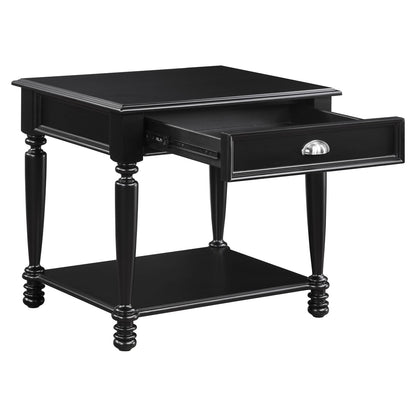 Black Rectangular End Table with Drawer - Classic Style