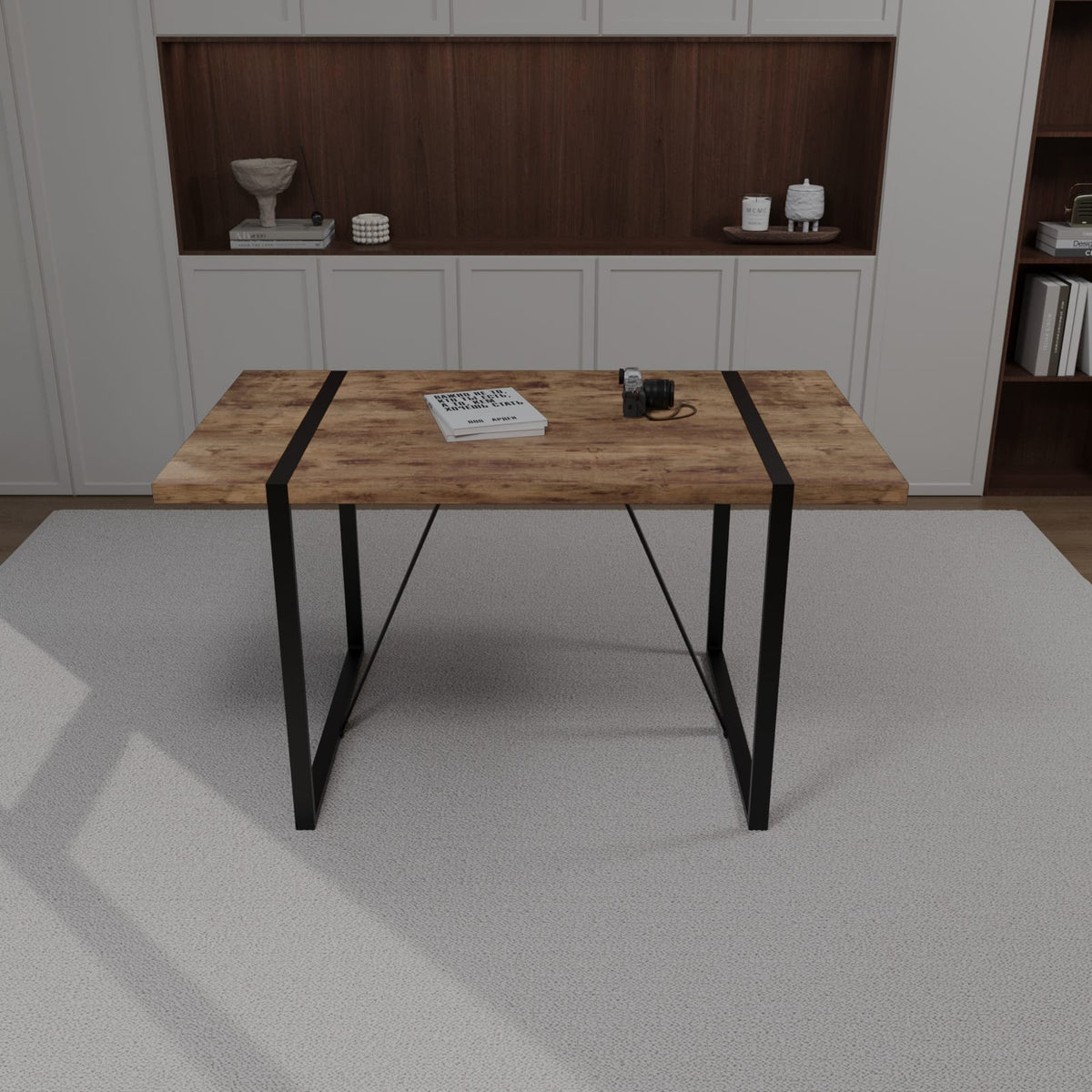 Modern Industrial Dining Table and Chair Set in Grey Brown MDF