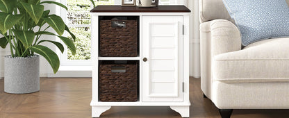 White MDF End Table with Baskets - 23.1" x 18.1"