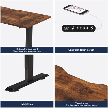 55" Rustic Brown Electric Standing Desk - Height Adjustable Office Table