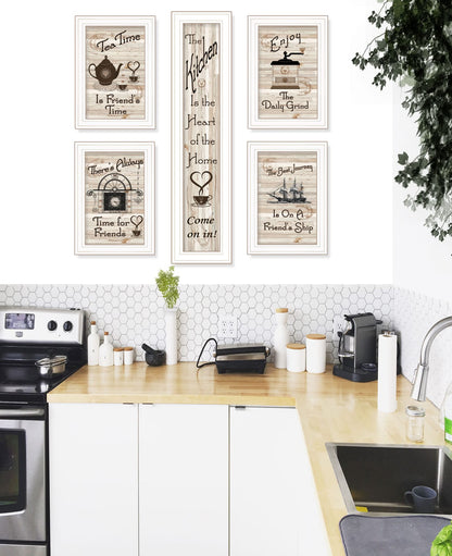 5 Piece White Frame Wall Decor Vignette for Kitchen Walls