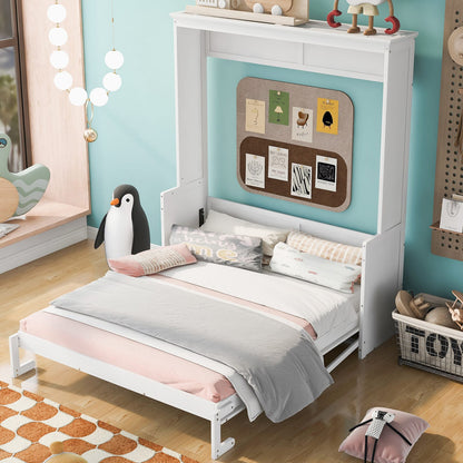 Queen Murphy Bed with Shelf for Bedroom Storage in White