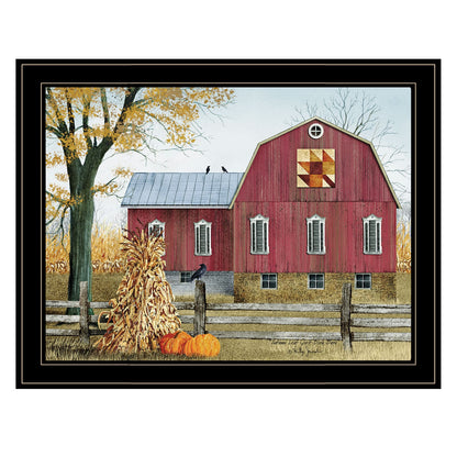 Black Frame Autumn Leaf Quilt Block Barn Print