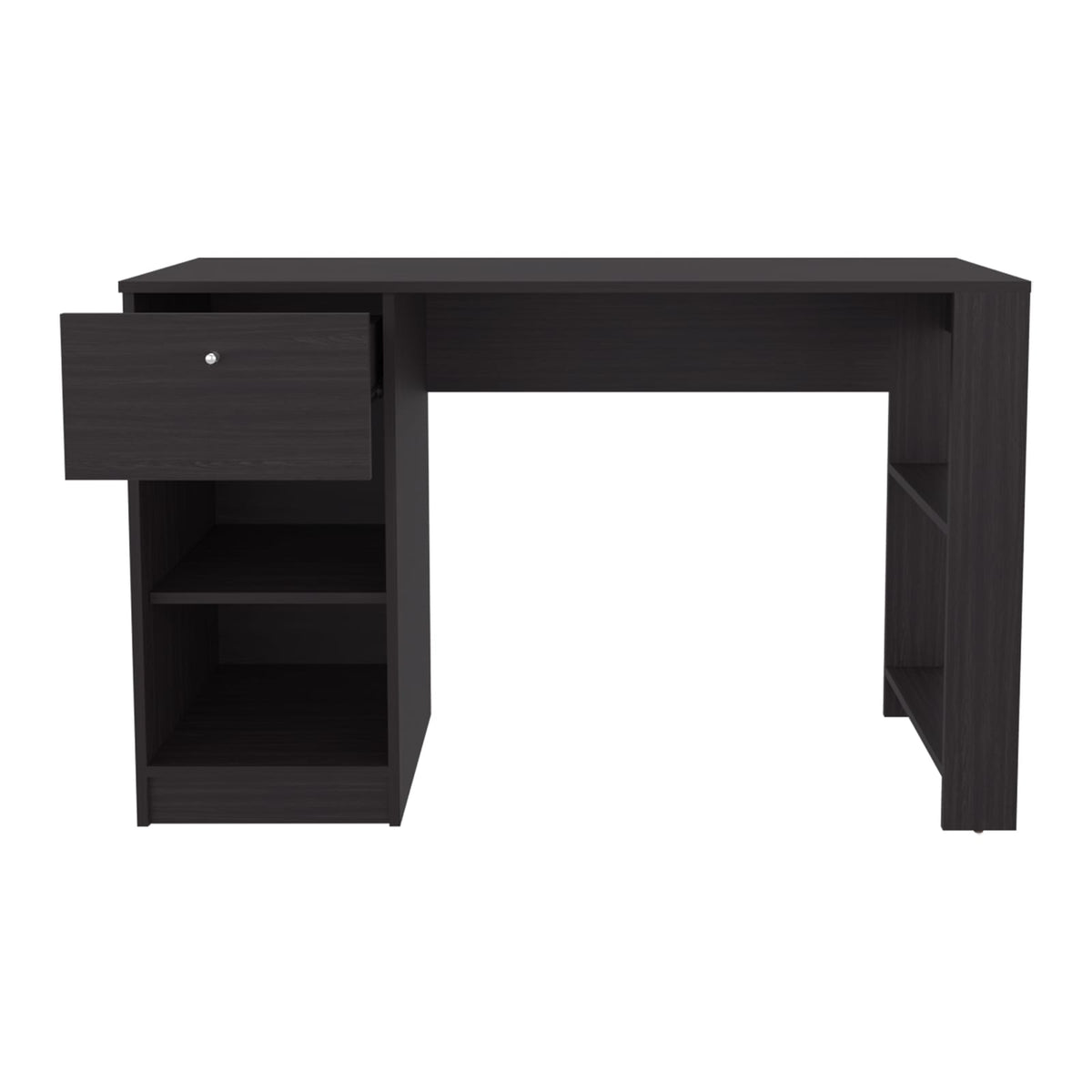 Black Computer Desk - 1 Drawer & 2 Shelves - Storage Workstation