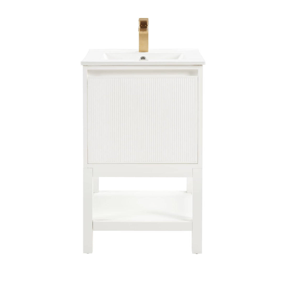 White Solid Wood Bathroom Vanity with Storage