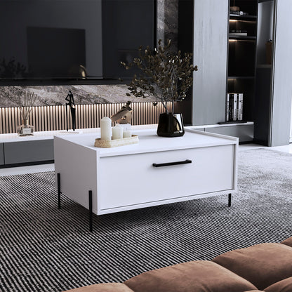 Modern White Engineered Wood Coffee Table with Storage Shelf for Living Room