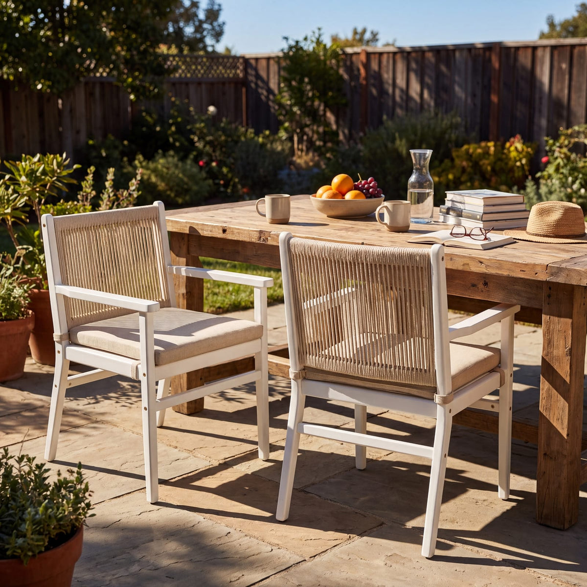 Acacia Wood Patio Dining Chairs Set of 2 for Garden Seating