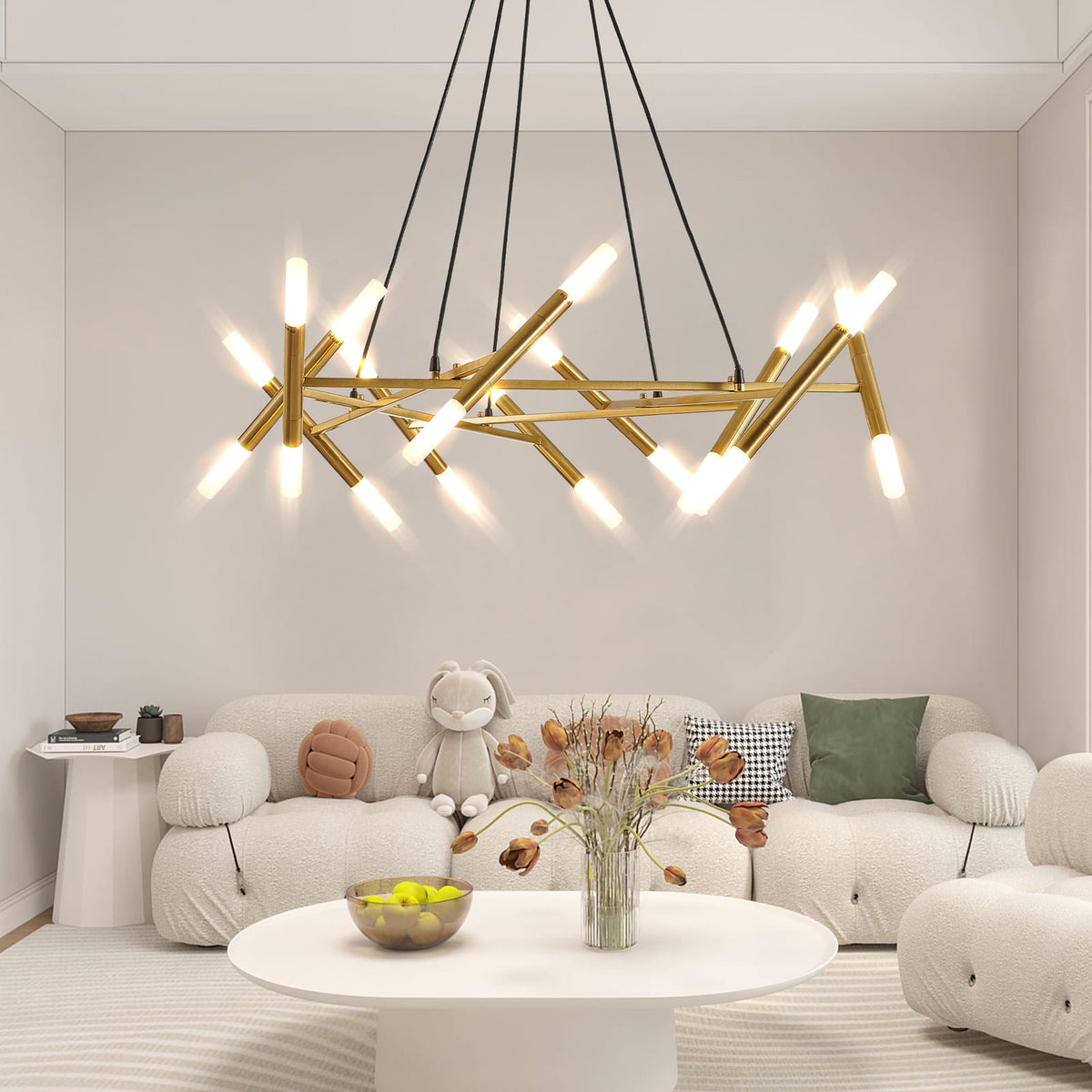 Gold Iron Chandelier Light Fixture 40.9" Dining Room Pendant Light