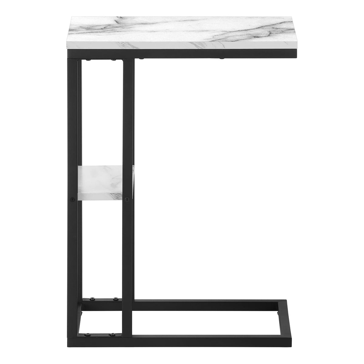 C-Shaped Accent Table - White Marble Look, Storage Side Table