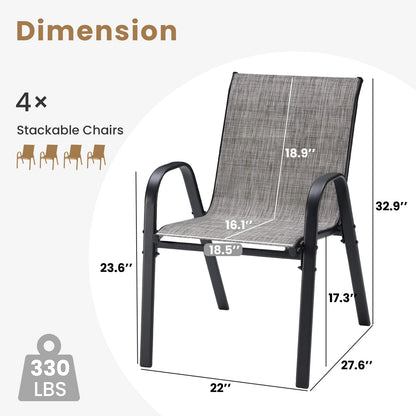 Grey Metal Stackable Patio Chairs - Set of 4